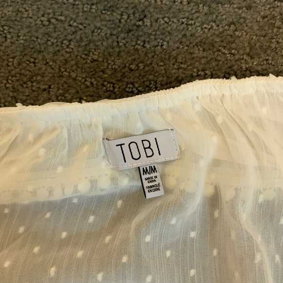 Tobi M white frilly polka dot wrap crop top NWOT - Picture 8 of 12